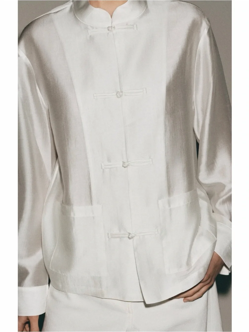 NWT Zara Satin Effect Fireman Clasp Mandarin-Collar Blouse size Medium - Picture 2 of 7